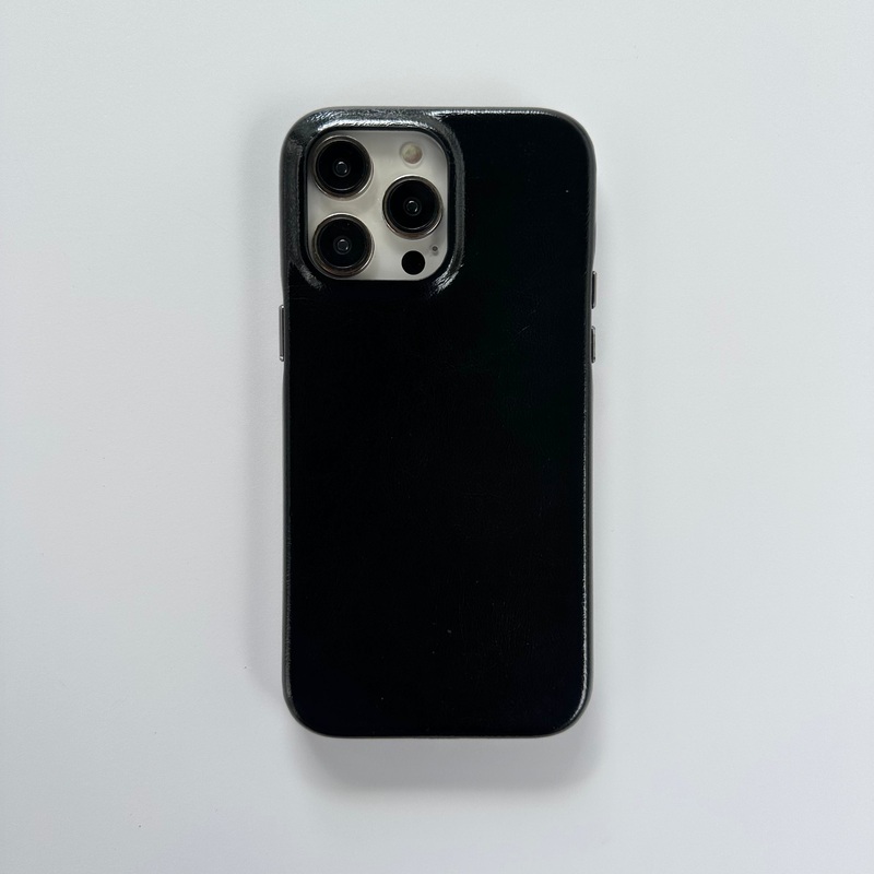 BLACK COATED FAUX LEATHER IPHONE CASE