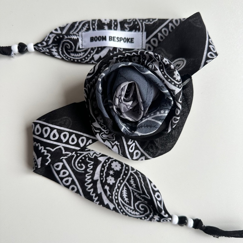 BLACK & GREY OMBRE BANDANA ROSE CHOKER BY