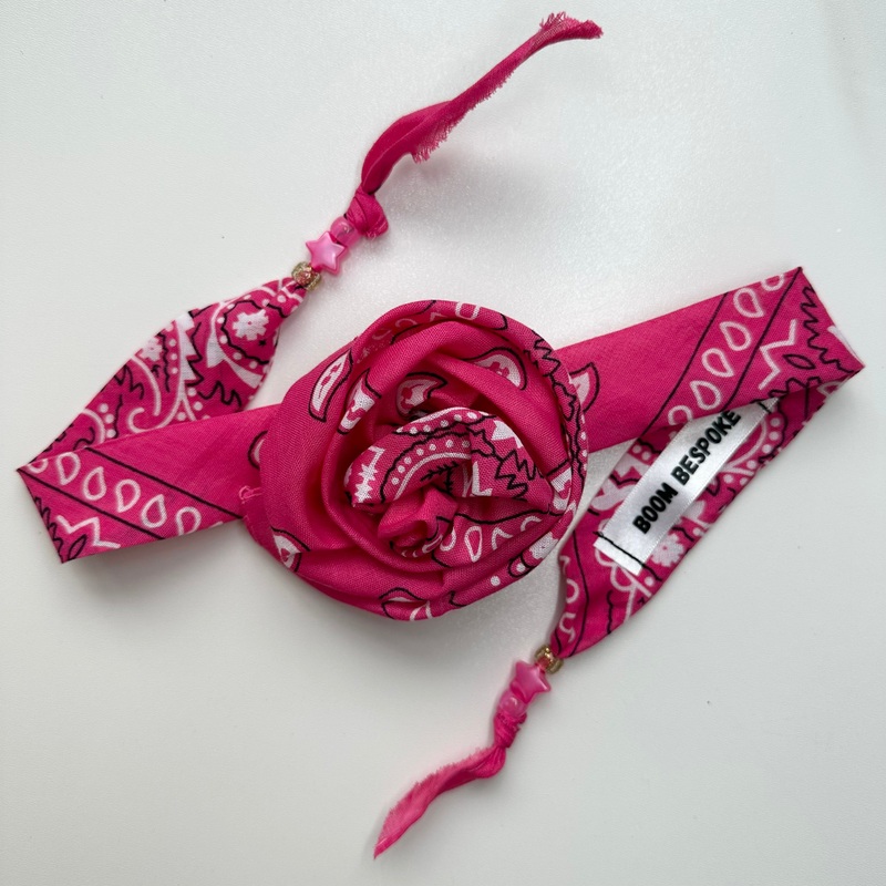 BRIGHT PINK BANDANA ROSE CHOKER BY