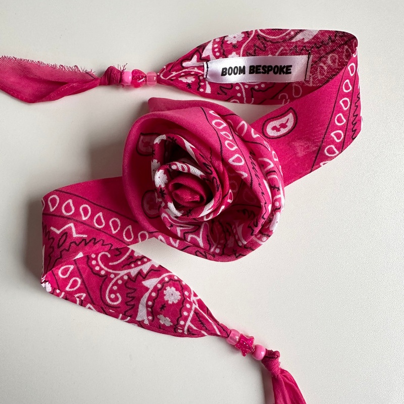 BUBBLEGUM PINK BANDANA ROSE CHOKER BY