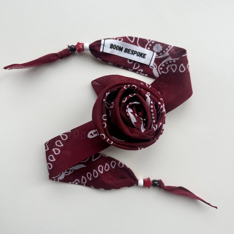 BURGUNDY BANDANA ROSE CHOKER BY