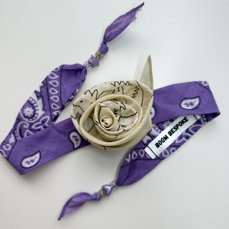 CREAM & LILAC BANDANA ROSE CHOKER BY
