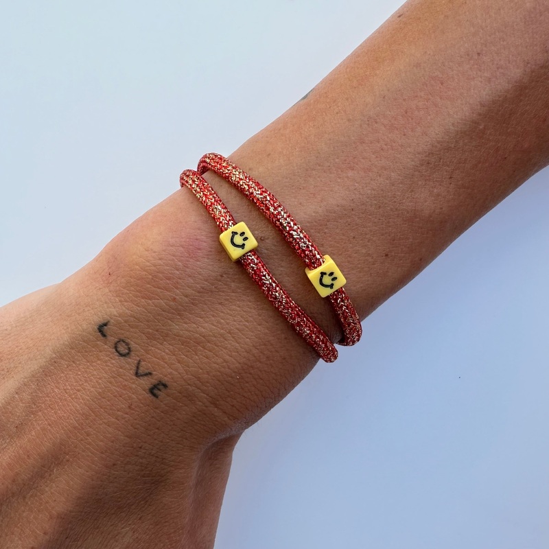 SMILEY BRONZE GLITTER BEADED ROPE BRACELET