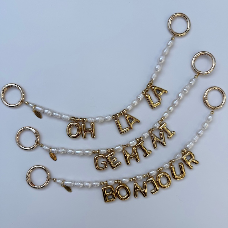 BALLOON LETTER FRESH WATER PEARL  BAG CHARM