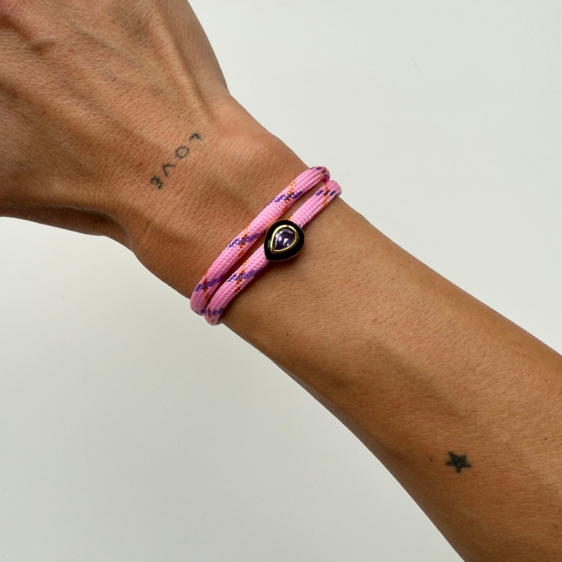 BLACK & PURPLE ENAMEL GEM PINK & PURPLE ROPE BRACELET