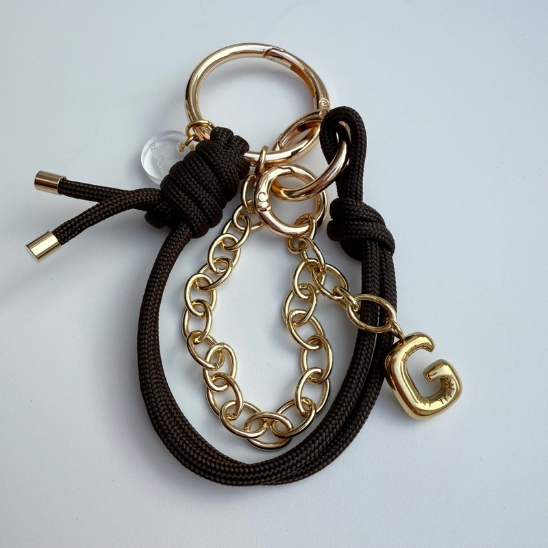 BROWN BALLOON INITIAL CORD  BAG CHARM/KEYRING