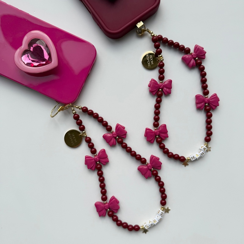 BURGUNDY BOWS  PHONE BEADS