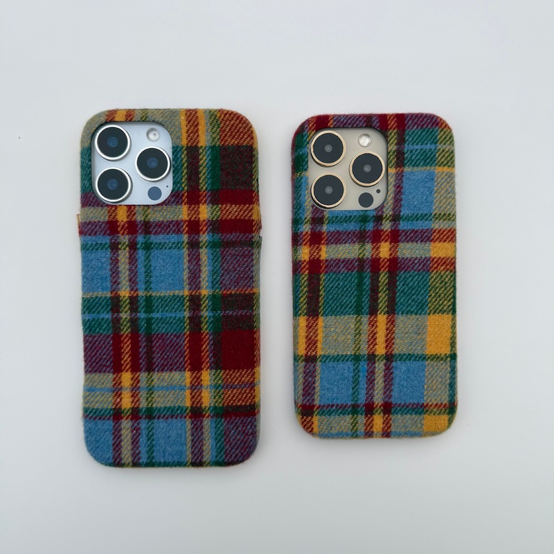 BURGUNDY GREEN & BLUE TARTAN FABRIC IPHONE CASE
