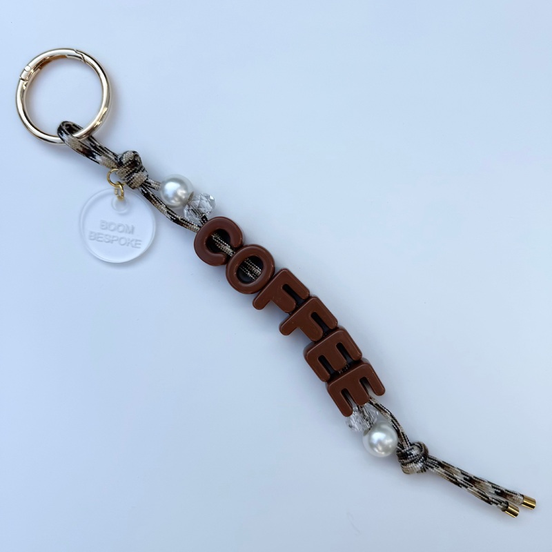 COFFEE LARGE CORD CRYSTAL BEADED BAG CHARM / KEYRING BY BOOMBESPOKE