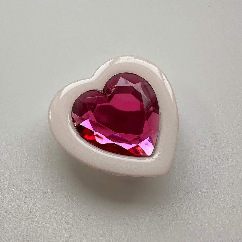 CREAM & PINK CRYSTAL HEART PHONE STICKER