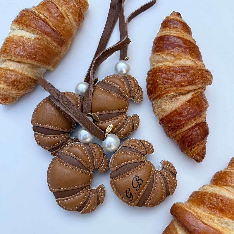 CROISSANT WITH HAND PAINTED INITIALS  BAG CHARM