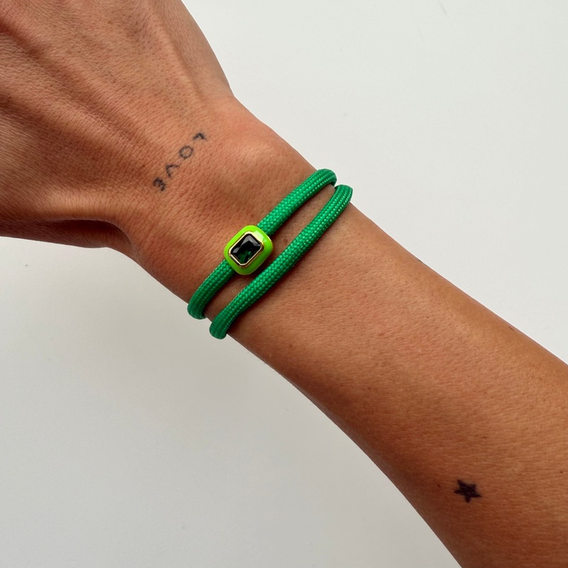 DARK GREEN ENAMEL GEM GREEN ROPE BRACELET