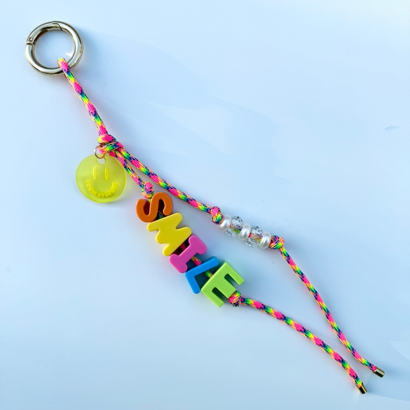 SMILE LARGE BRIGHT CORD CRYSTAL BEADED BAG CHARM / KEYRING BY BOOMBESPOKE