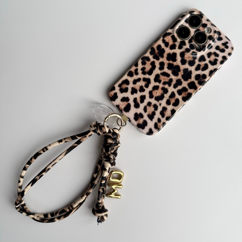 THE LEOPARD BALLOON LETTER INITIAL PHONE WRIST STRAP