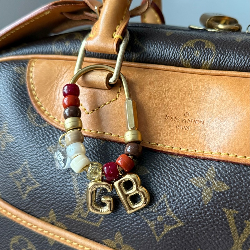 WINTER TONES BALLOON INITIAL BEADED  BRASS BAG CHARM/KEYRING