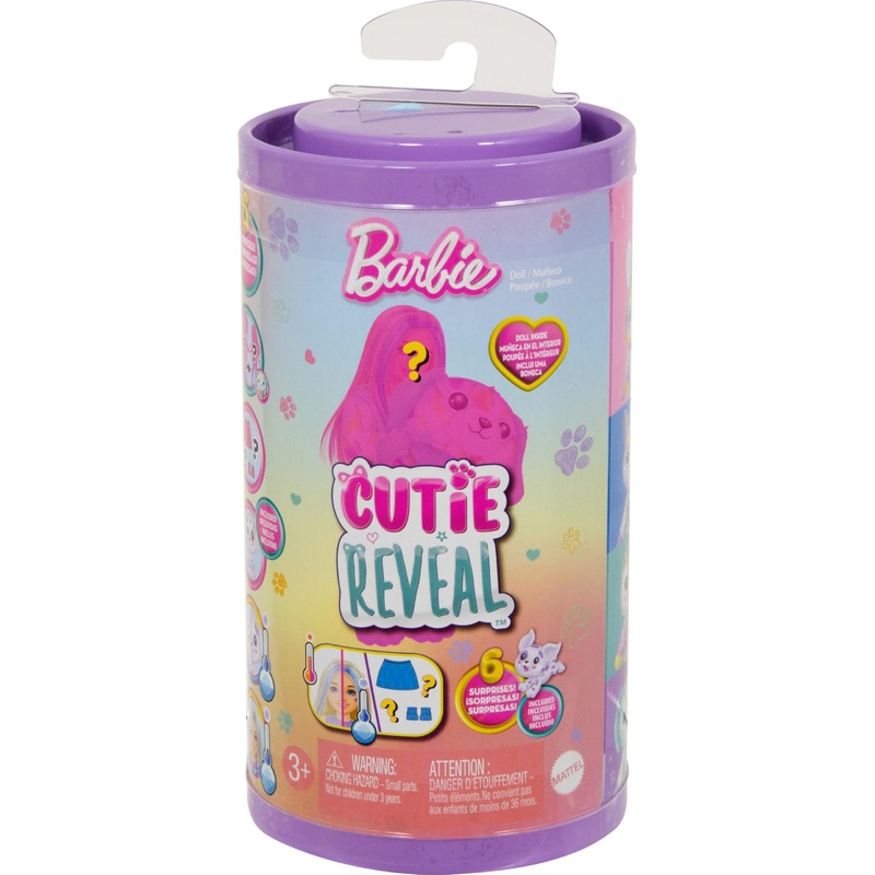Barbie Cutie Reveal Chelsea Doll & Accessories, Color Dream Series Small Doll in Animal Plush Costume with 6 Surprises Including Color Change (Styles May Vary)